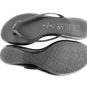 Black leather and sequin sandal